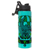 Metallic water bottle with safety lid, 850ml aluminum
