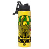 Metallic water bottle with safety lid, 850ml aluminum