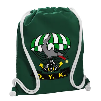 Underwater Demolition Team, Backpack pouch GYMBAG BOTTLE GREEN, with pocket (40x48cm) & thick white cords