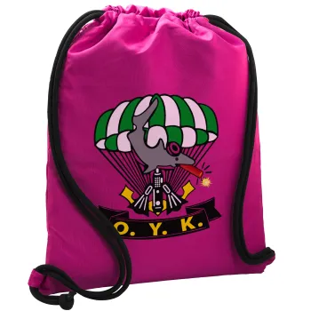 Underwater Demolition Team, Backpack pouch GYMBAG Fuchsia, with pocket (40x48cm) & thick cords