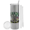Tumbler stainless steel Silver 600ml, with metal straw & cleaning brush