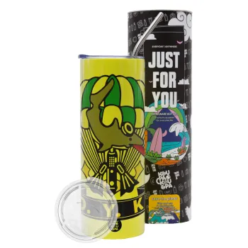 Ο.Υ.Κ., Neon Yellow Travel Tumbler θερμό, μεταλλικό καλαμάκι(Ανωξείδωτο 304 Food grade, BPA free, 600ml)