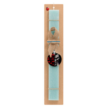 Joker hahaha, Easter Set, wooden keychain & aromatic flat Easter candle (30cm) (TURQUOISE)