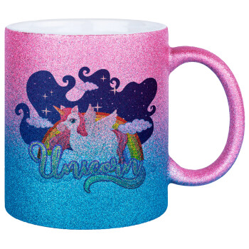Μονόκερος, Κούπα Χρυσή/Μπλε Glitter, κεραμική, 330ml