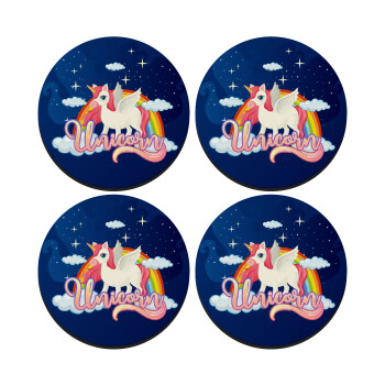 Μονόκερος, ΣΕΤ 4 Σουβέρ ξύλινα στρογγυλά (9cm)