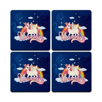 Μονόκερος, ΣΕΤ 4 Σουβέρ ξύλινα τετράγωνα (9cm)