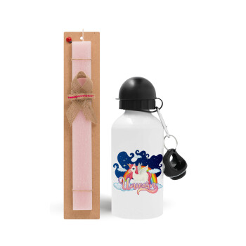 Μονόκερος, Easter Set, metallic aluminum bottle (500ml) & aromatic flat Easter candle (30cm) (PINK)
