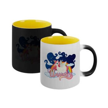 Μονόκερος, Κούπα Μαγική εσωτερικό κίτρινη, κεραμική 330ml που αλλάζει χρώμα με το ζεστό ρόφημα