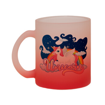 Μονόκερος, Κούπα γυάλινη δίχρωμη με βάση το κόκκινο ματ, 330ml