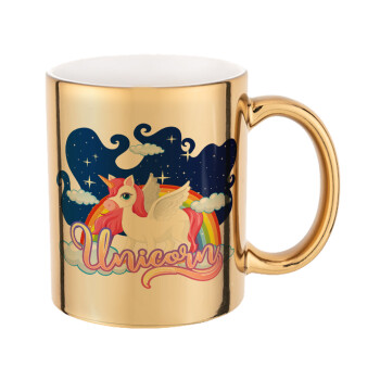 Μονόκερος, Mug ceramic, gold mirror, 330ml