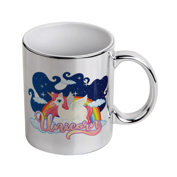 Μονόκερος, Mug ceramic, silver mirror, 330ml