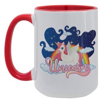 Μονόκερος, Κούπα Mega 15oz, κεραμική Κόκκινη, 450ml