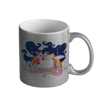 Μονόκερος, Κούπα Ασημένια Glitter που γυαλίζει, κεραμική, 330ml