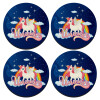 SET of 4 round wooden coasters (9cm)