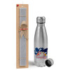 Easter Set, metallic Inox water bottle (750ml) & aromatic flat Easter candle (30cm) (GRAY)