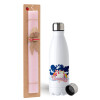 Easter Set, metallic stainless steel water bottle (750ml) & scented flat Easter candle (30cm) (PINK)