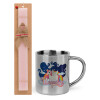 Easter Set, metallic thermal cup (300ml) & aromatic flat Easter candle (30cm) (PINK)