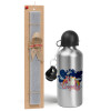 Easter Set, metallic silver aluminum water bottle (500ml) & aromatic flat Easter candle (30cm) (GRAY)