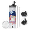Travel Tumbler 2 Lids, with metal straw & cleaning brush (Stainless steel 304 Food grade, BPA free, 600ml)