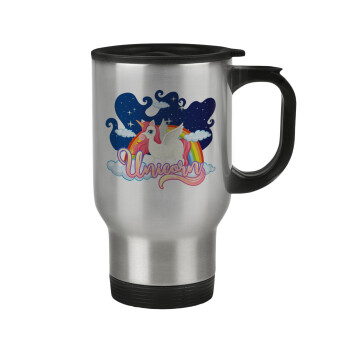 Μονόκερος, Stainless steel travel mug with lid, double wall 450ml