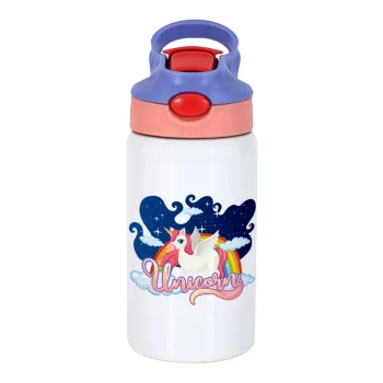 Μονόκερος, Παιδικό παγούρι θερμό, ανοξείδωτο, με καλαμάκι ασφαλείας, ροζ/μωβ (350ml)