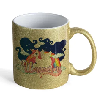 Μονόκερος, Κούπα Χρυσή Glitter που γυαλίζει, κεραμική, 330ml