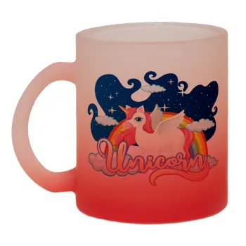 Μονόκερος, Κούπα γυάλινη δίχρωμη με βάση το κόκκινο ματ, 330ml