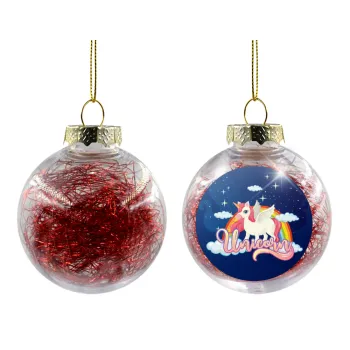Μονόκερος, Transparent Christmas tree ball ornament with red filling 8cm