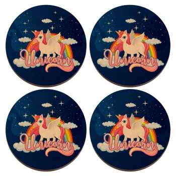 Μονόκερος, ΣΕΤ x4 Σουβέρ ξύλινα στρογγυλά plywood (9cm)