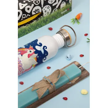 Μονόκερος, Πασχαλινή Λαμπάδα με παγούρι μεταλλικό (620ml, stainless steel) & κερί αρωματικό πλακέ (30cm) (ΤΙΡΚΟΥΑΖ)