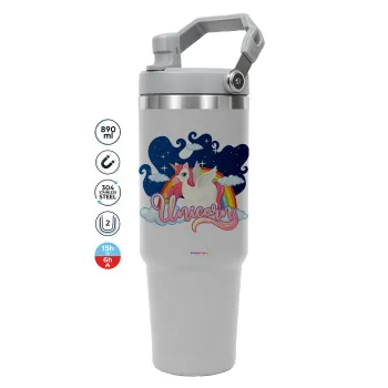 Μονόκερος, GREY color, 890ml (30oz) stainless Steel Tumbler with Handle