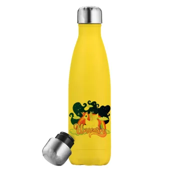 Μονόκερος, Yellow Stainless Steel Metallic Thermos, double-walled, 500ml