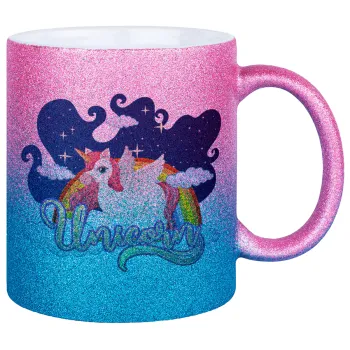 Μονόκερος, Κούπα Χρυσή/Μπλε Glitter, κεραμική, 330ml