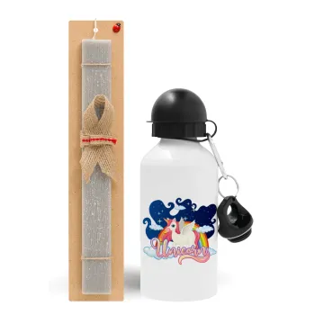 Μονόκερος, Easter Set, metallic aluminum water bottle (500ml) & aromatic flat Easter candle (30cm) (GRAY)