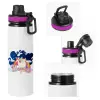 Metallic water bottle with safety lid, 850ml aluminum