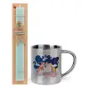 Easter Set, metallic thermal cup (300ml) & aromatic flat Easter candle (30cm) (TURQUOISE)