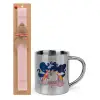 Easter Set, metallic thermal cup (300ml) & aromatic flat Easter candle (30cm) (PINK)