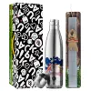 Easter Set, metallic stainless thermos flask (500ml) & scented flat Easter candle (30cm) (GRAY)