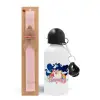 Easter Set, metallic aluminum bottle (500ml) & aromatic flat Easter candle (30cm) (PINK)