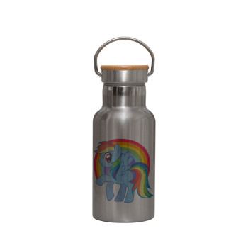 My Little Pony, Stainless steel metallic thermos flask, silver with a bamboo lid, double-walled, 350ml.