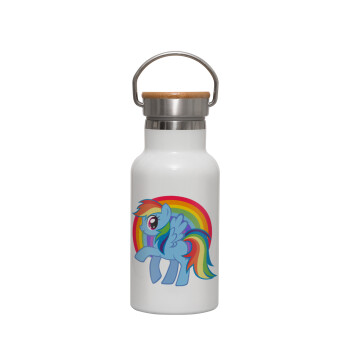 My Little Pony, Μεταλλικό παγούρι θερμός (Stainless steel) Λευκό με ξύλινο καπακι (bamboo), διπλού τοιχώματος, 350ml