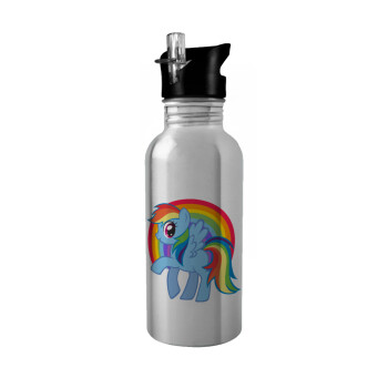 My Little Pony, Water bottle Silver with straw, stainless steel 600ml
