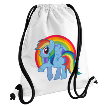 My Little Pony, Backpack pouch GYMBAG white, with pocket (40x48cm) & thick cords