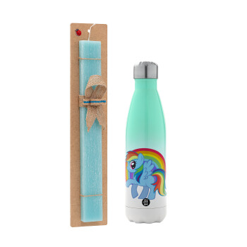 My Little Pony, Easter Set, Metallic green/white thermos (Stainless steel), double-walled, 500ml & scented flat Easter candle (30cm) (TURQUOISE)