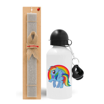 My Little Pony, Easter Set, metallic aluminum water bottle (500ml) & aromatic flat Easter candle (30cm) (GRAY)