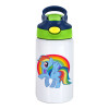 Children's hot water bottle, stainless steel, with safety straw, green, blue (350ml)