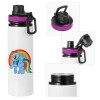 Metallic water bottle with safety lid, 850ml aluminum