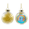 Transparent Christmas tree ball ornament with gold filling 8cm