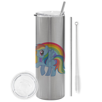 My Little Pony, Eco friendly stainless steel Silver tumbler 600ml, with metal straw & cleaning brush
