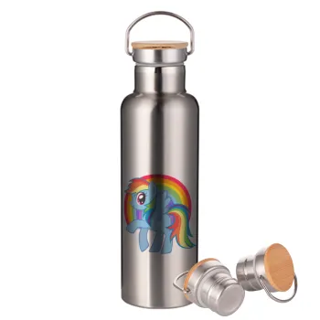 My Little Pony, Stainless steel Silver with wooden lid (bamboo), double wall, 750ml